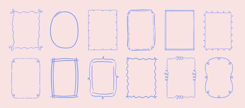 Coquette ribbon frame set with a bow. Hand-drawn vintage. For party invitation, and social media template decoration, and greetings in retro style. Vector minimalist border, doodle line art, banner.