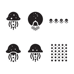  Mystical Celestial Space and Jellyfish Galaxy Silhouette Vector Icon and Illustration Set.