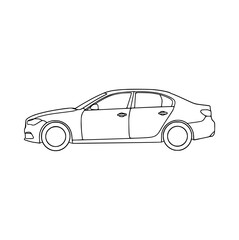 Fototapeta premium Four Door Automobile Outline Drawing Side View Isolated on White
