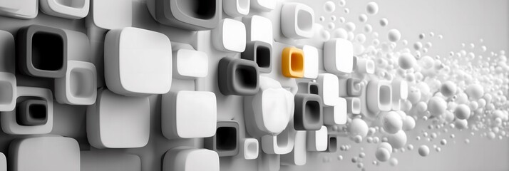 Modern 3D Abstract Background with White Gray Cubes and Bubbles, Minimalist Geometric Design for Web Banner, Presentation, Digital Art, Graphic Template