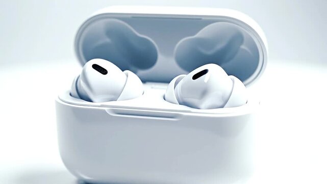 White Wireless Earbuds in Open Charging Case Product Shot