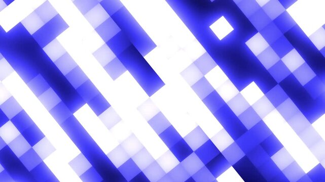 Abstract blue and white geometric blocks forming a pixelated diagonal pattern
