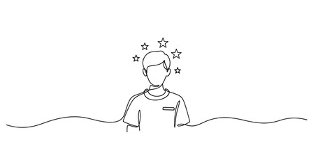 Continuous line drawing of young male with stars - creative minimalist art. No editable stroke