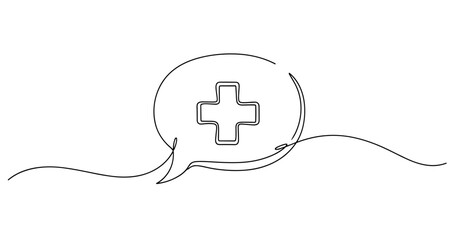 Obraz premium Minimalist line art of speech bubble with medical cross symbol. No editable stroke