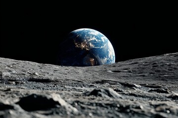 Stunning 3d view of earth from the moon s rocky surface  a celestial perspective
