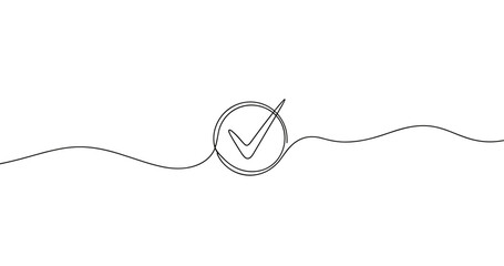 Obraz premium Continuous line art with checkmark symbol on white background for minimalist design. No editable stroke