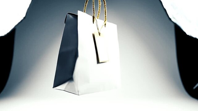 White Paper Gift Bag with Gold Handle and Blank Tag