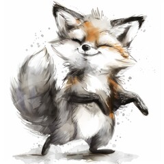 Fototapeta premium Happy smiling dancing fox dark grey wildlife animal mammal.