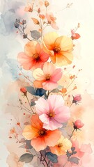 Watercolor Floral Cascade - A Delicate Dance of Peach and Pink.