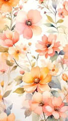 Watercolor Floral Delight - A Symphony of Peach and Yellow Blooms.