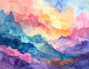 Watercolor Mountain Range - A Vibrant Landscape Painting.