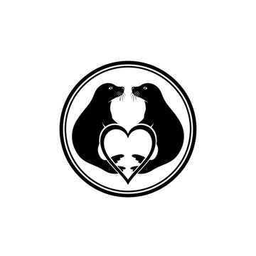 Two Penguins Forming Heart Shape Together.