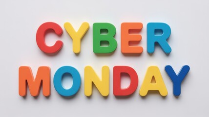 Colorful letter blocks spelling 'CYBER MONDAY' on a white background