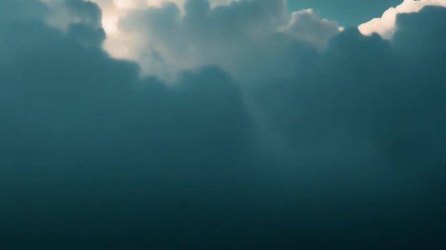 Fluffy cumulus clouds drift across a soft teal sky, evoking calm, freedom and dreamy openness with ample copy space for text or design elements