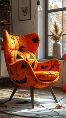 Whimsical Halloween Decor - Pumpkin Chair in Cozy Interior.