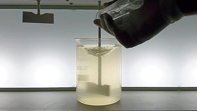 Adding Coagulant Chemical to Water Sample During Jar Test Rapid Mixing at 180 RPM