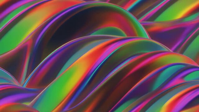 Colorful flowing arcs sweeping across frame holographic shine abstract modern wave behaviour ambience cinematic futuristic surreal ethereal atmosphere cascading softly glowing