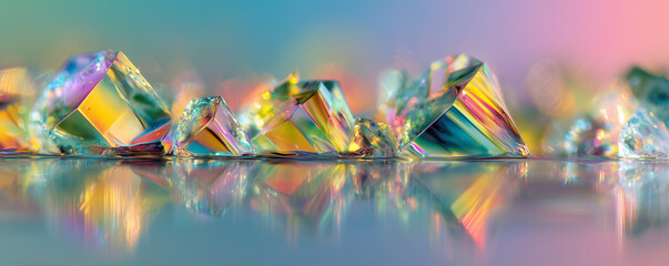 Obraz premium Pineapple shards arranged like crystal prisms with blurred reflection and unfocused background create a unique visual scene