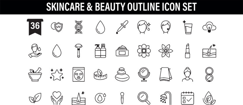 Care Beauty Outline Icons, Skincare Cosmetic Icon Pack Clipart, Spa Wellness Vector Illustration, Beauty Treatment Line Icons Design, Cosmetic Products Bundle Download, Beauty Care Icon Pack, Skincare