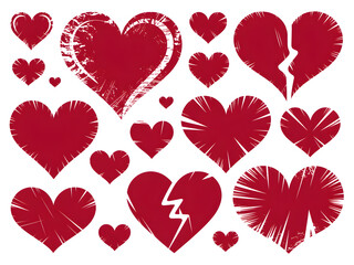 Big Set of Red Grunge Hearts Valentine&rsquo;s Day Design Elements Vector Illustration