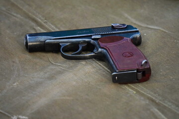 Naklejka premium Almaty, Kazakhstan - 01.20.2026 : Makarov's pistol. Adopted by the army and law enforcement agencies of Kazakhstan.