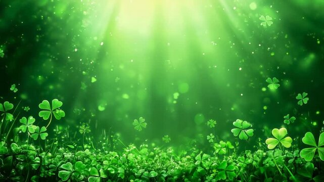 Clover field with magical light beams for saint patrick's day celebration