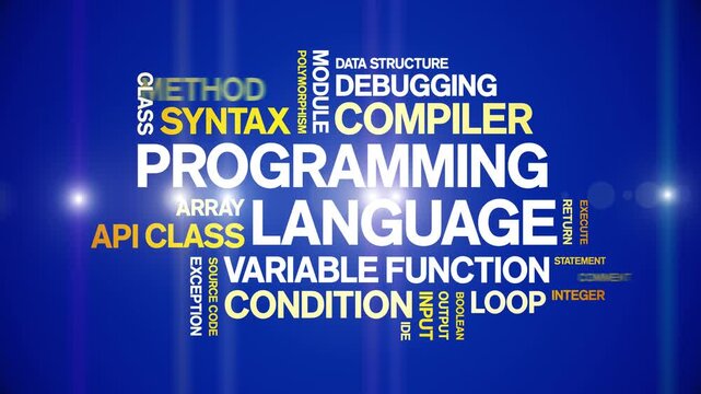 Programming Language animated word cloud-text design animation tag kinetic typography seamless loop.