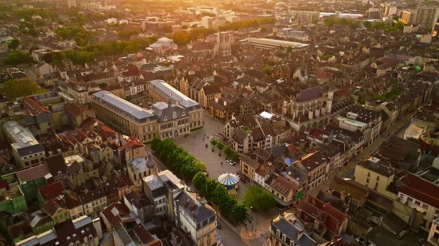 Aerial view of the ancient french medieval city of Troyes with beautiful architecture and history