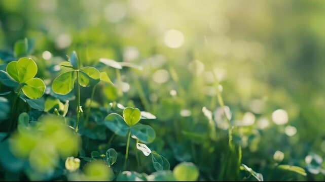 Clover field with magical light beams for saint patrick's day celebration