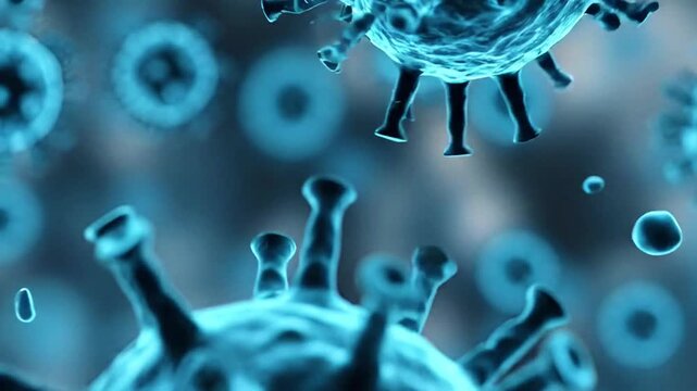 Animation Microscopic blue nipah virus Particles in Medical Science Concept.