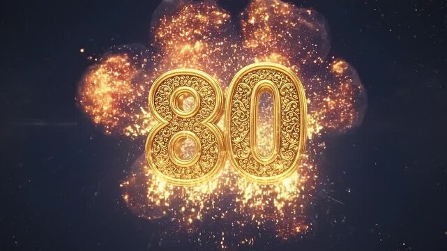 Golden 80 Glitter Number with Light Rays &ndash; Celebration Anniversary Background