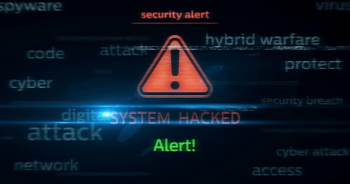System hacked security breach symbol technology loop concept. Abstract sign on glitch screens seamless and looped.