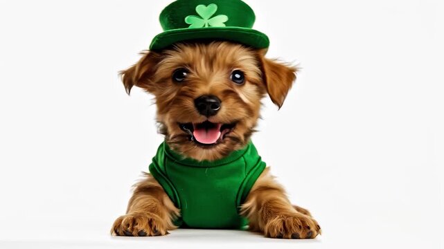 Cute puppy wearing a st. Patrick's day costume, celebrating irish culture