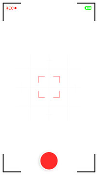 Black camera recording interface with rec, focus box, and record button. isolated on transparent background