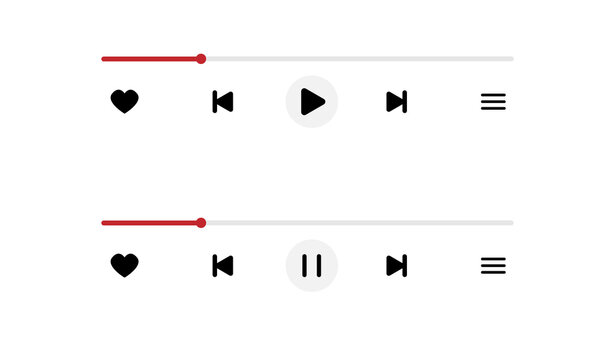 Modern digital media player interface with play and pause buttons isolated on transparent background