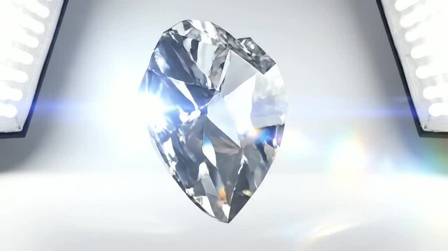 Heart Shaped Diamond with Sparkling Facets on White Background