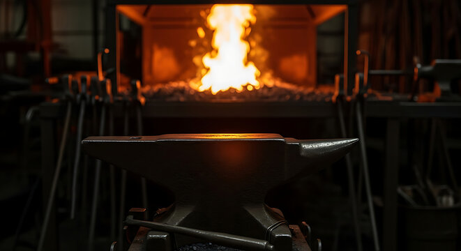 Molten metal being poured into a furnace with intense flames and sparks in an industrial setting from a close-up viewpoint