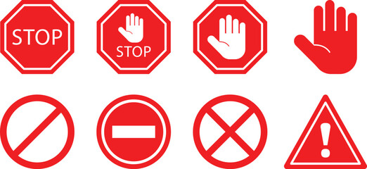 Red Warning and Prohibition Signs &ndash; Safety Vector Icon Set