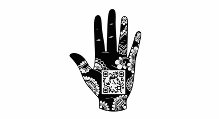 Naklejka premium Intricate henna art on a hand with a QR code integrated into the design, symbolizing modern tradition.