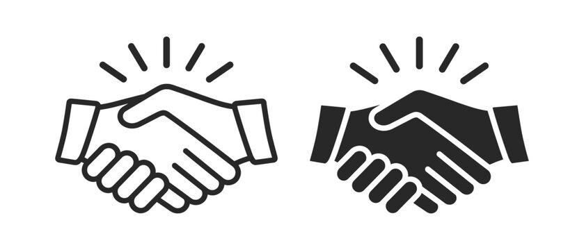 Handshake icon set, business agreement, partnership and cooperation, outline and solid style vector illustration on transparent background