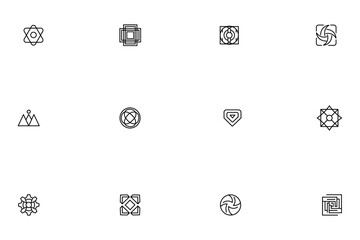 Set of abstract geometric line icons, minimalist vector logo symbols and ornamental shapes for corporate identity and design