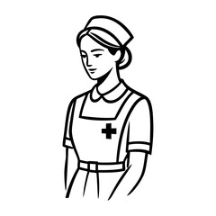 Dibujo sencillo con líneas de mujer enfermera © teracreonte