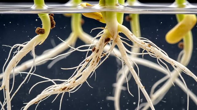 Hydroponic Plant Roots Growing in Water.