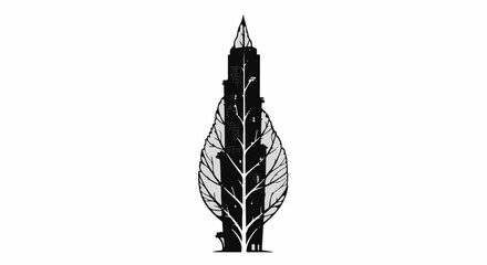 Creative skyscraper design merging with natural leaf silhouette