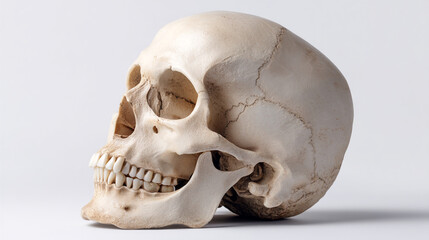 Obraz premium Human skull on white background, anatomy, medical study