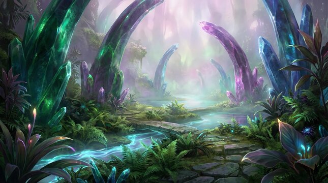 Vibrant Crystal Gardens Growing In The Lost Continent Of Lemuria