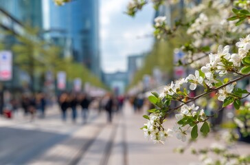 Obraz premium Blossoms in the City: Urban Springtime Scene