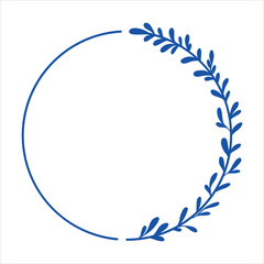 Obraz premium Blue leafy branch and partial circle frame design Vector
