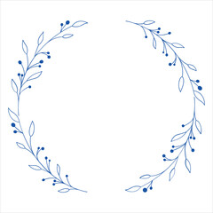 Minimalist blue berries and leaves frame vector Vector