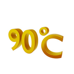 90&deg; C. Temperature degrees celsius text isolated on white background. 3d render.